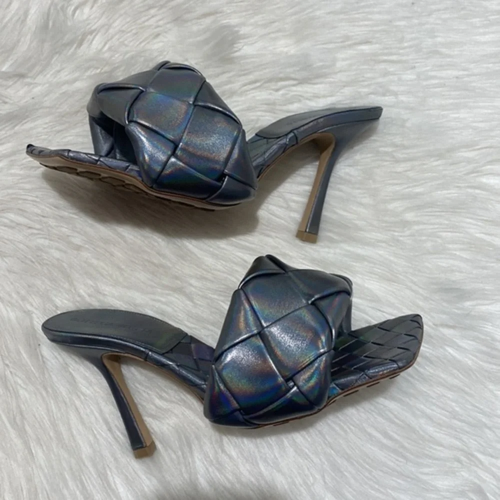 New Bottega Veneta Lido woven high‎ heel slide sandal size 37EU